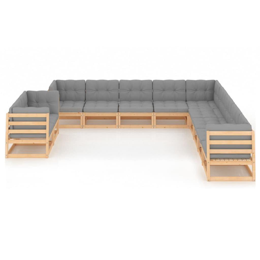 11 Piece Patio Lounge Set with Gray Cushion Pinewood Sectional Outdoor Furniture Set L26996