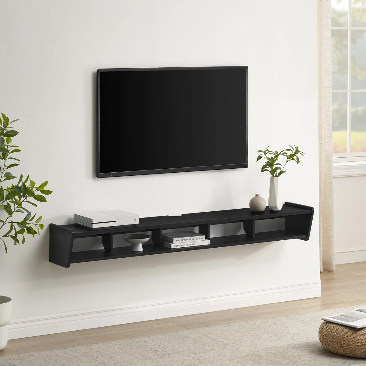 Solid Black Floating TV Stand T844051