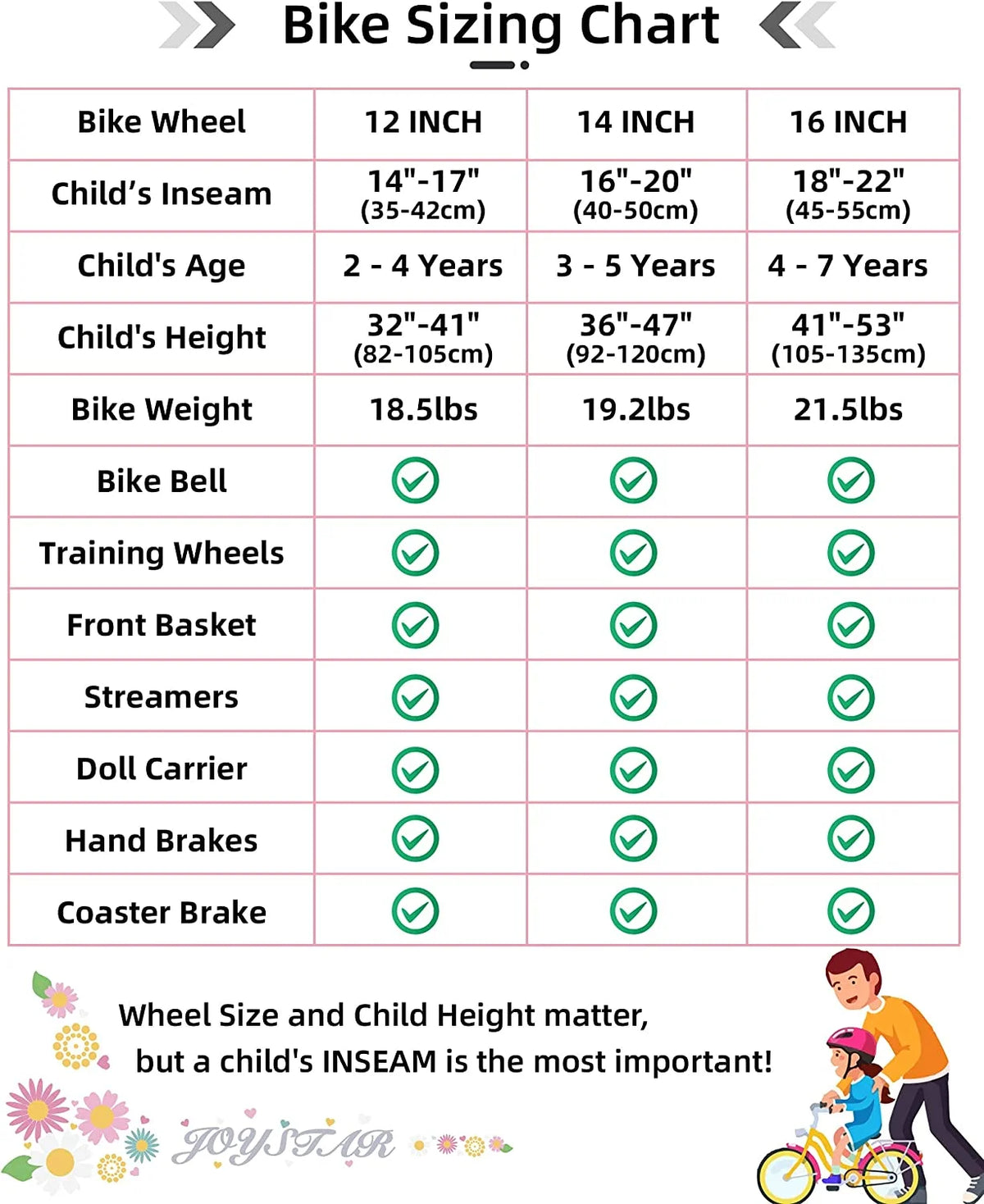 16 inch Kids Bike with Handbrake Training Wheels Basket Pink B2669