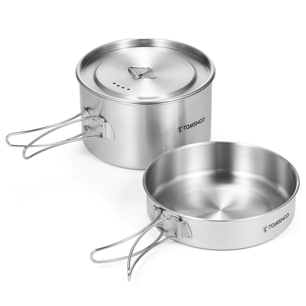 Stainless Steel Camping Cookware Set with Foldable Handles T4850