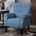 Blue Linen Tufted Wingback Chair Y495