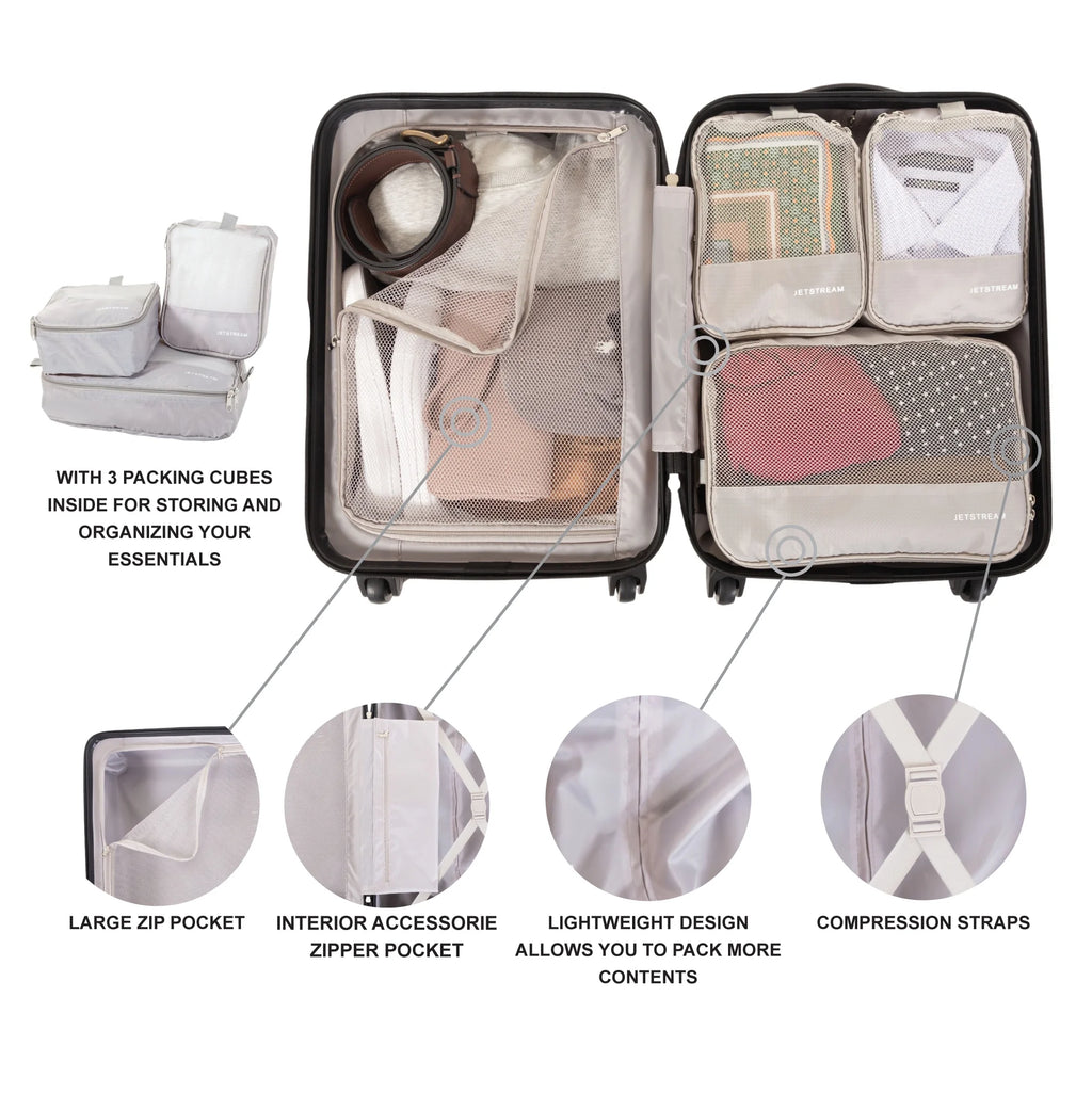 5pc Hardside Rolling Spinner Upright Set, 20" 28" Luggage, 3pc Packing Cubes, Charcoal S57453