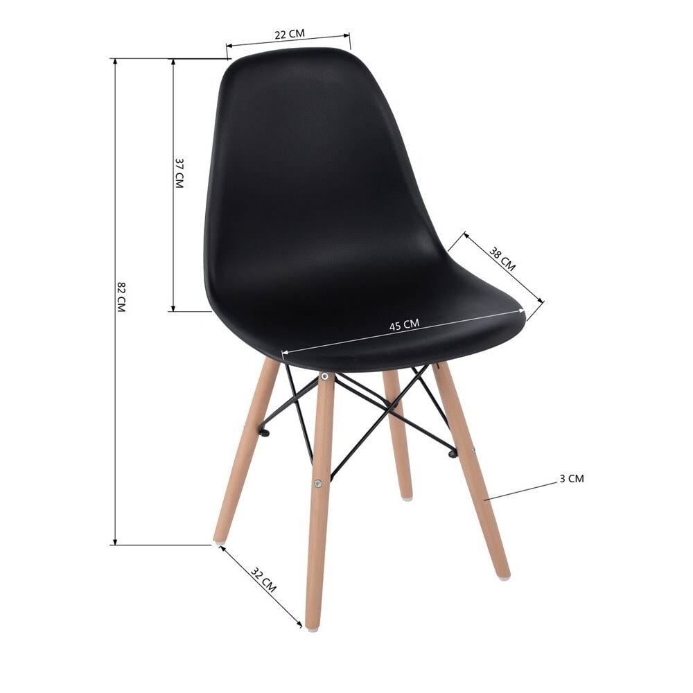 Black Plastic Dining Chair with Beech Wood Legs (Set of 6) A9024