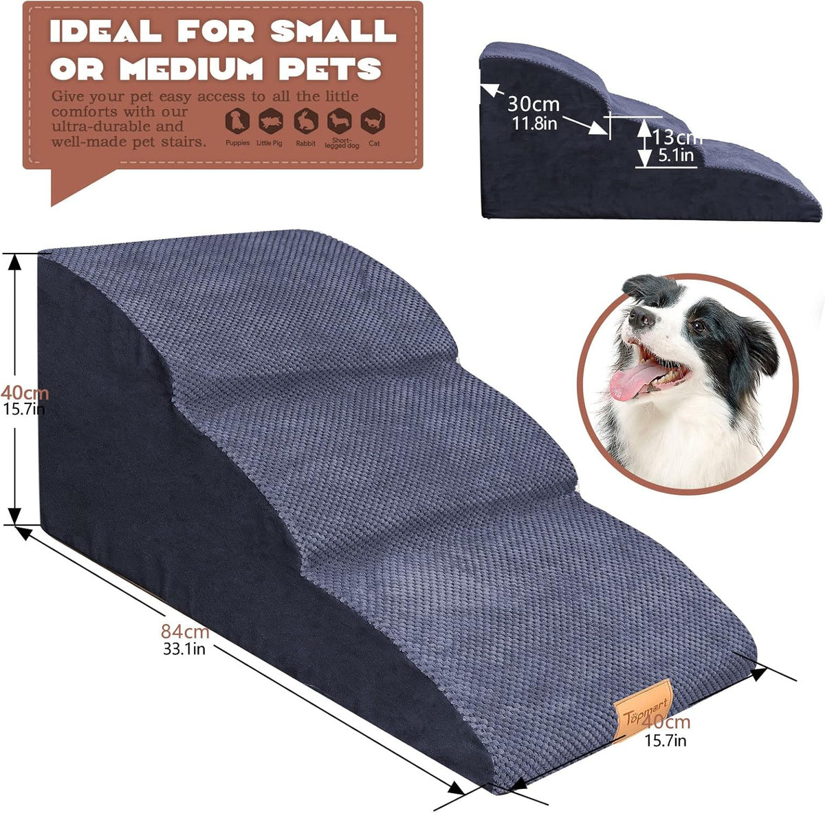 3 Tiers Non-Slip Soft Foam Dog Stairs F7064