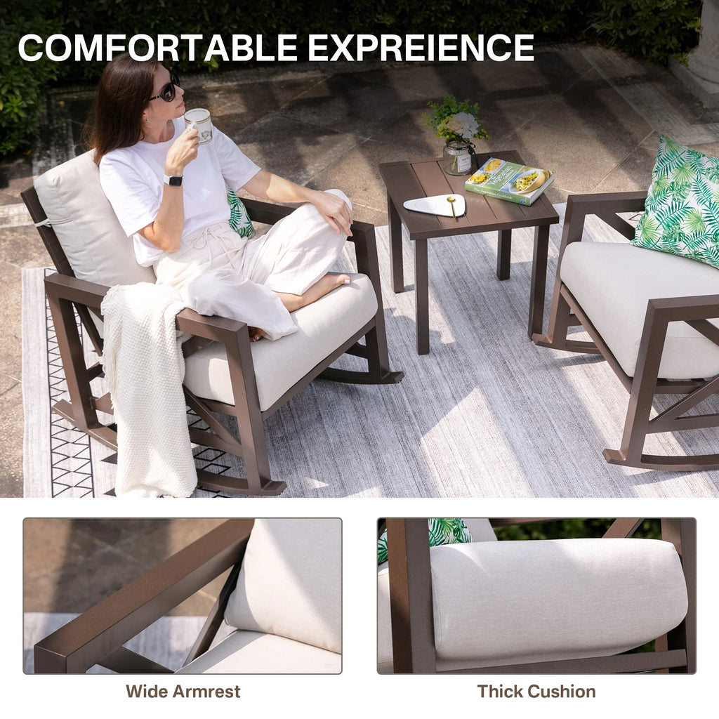 3 Piece Outdoor Rocking Bistro Set with 2 Rockers and 1 Metal Coffee Table Z5742