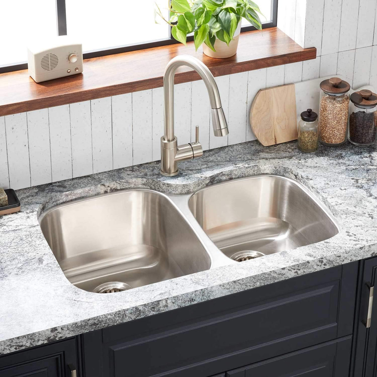 32 Drop In or Undermount Double Basin Stainless Steel Kitchen Sink S619944