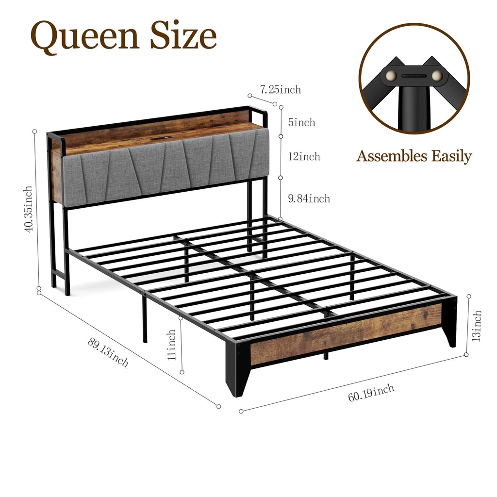Full Size Platform Bed Frame with Headboard and Storage X874