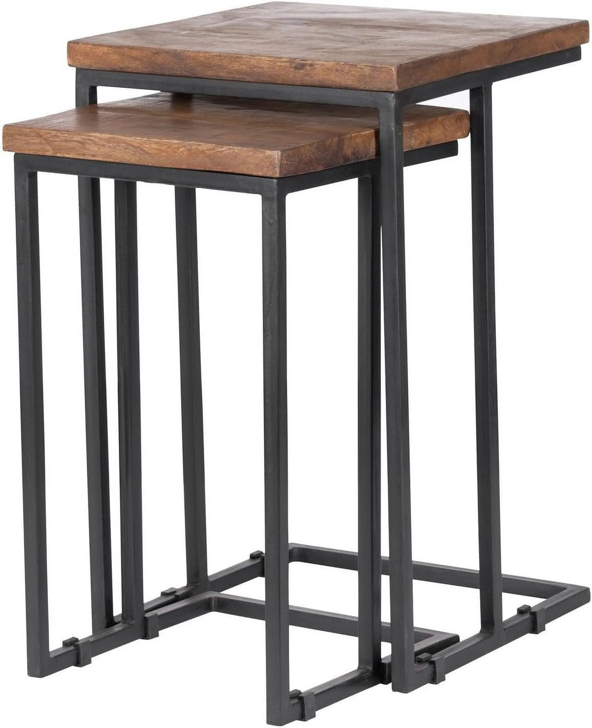 Wood Top Nesting Tables with Black Iron Base S5999