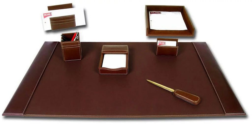Rustic Brown Leather 7-Piece Desk Set F216