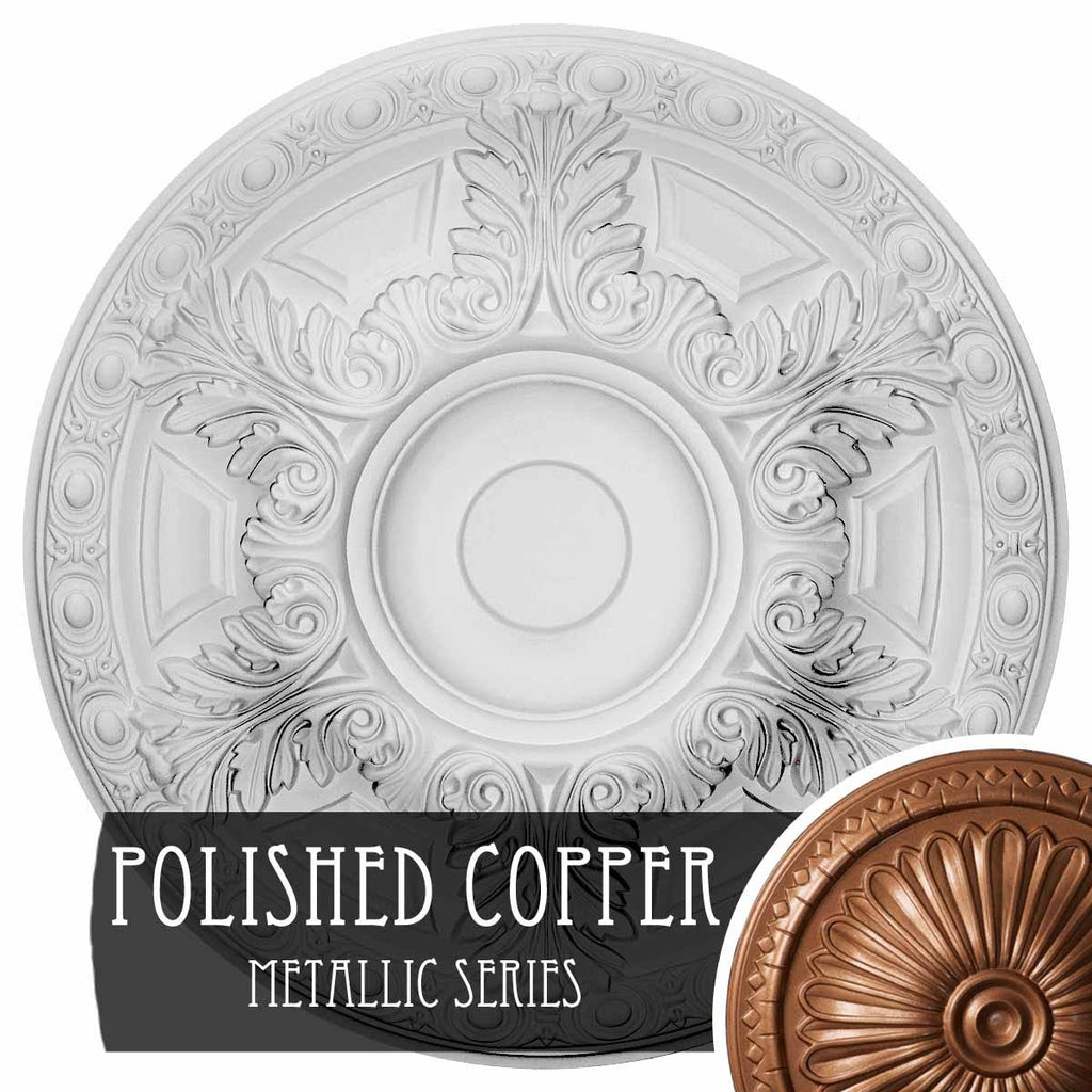 23 1/2x22OD x 2 3/4x22P Hand-Painted Polished Copper Ceiling Medallion G503