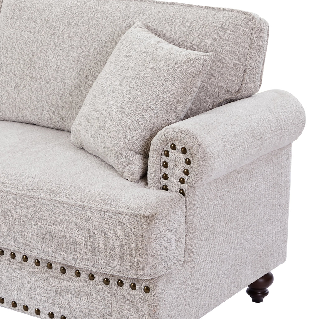 3 Seater Chenille Upholstered Sofa with Pillows O1991