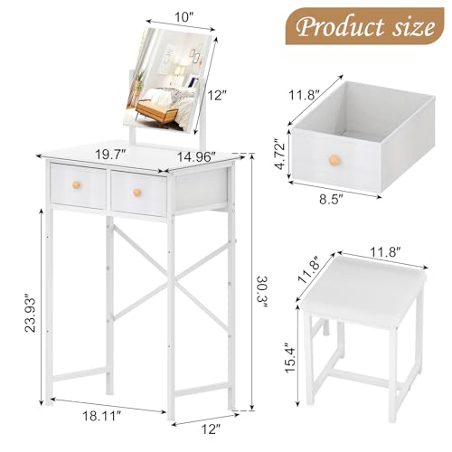 White Compact Vanity Desk with Mirror and Chair I82474