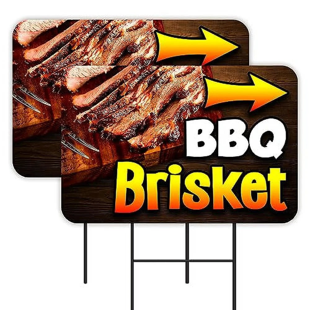 BBQ Brisket 2 Pack Yard Signs 16" x 24" Double-Sided Metal Stakes I914695