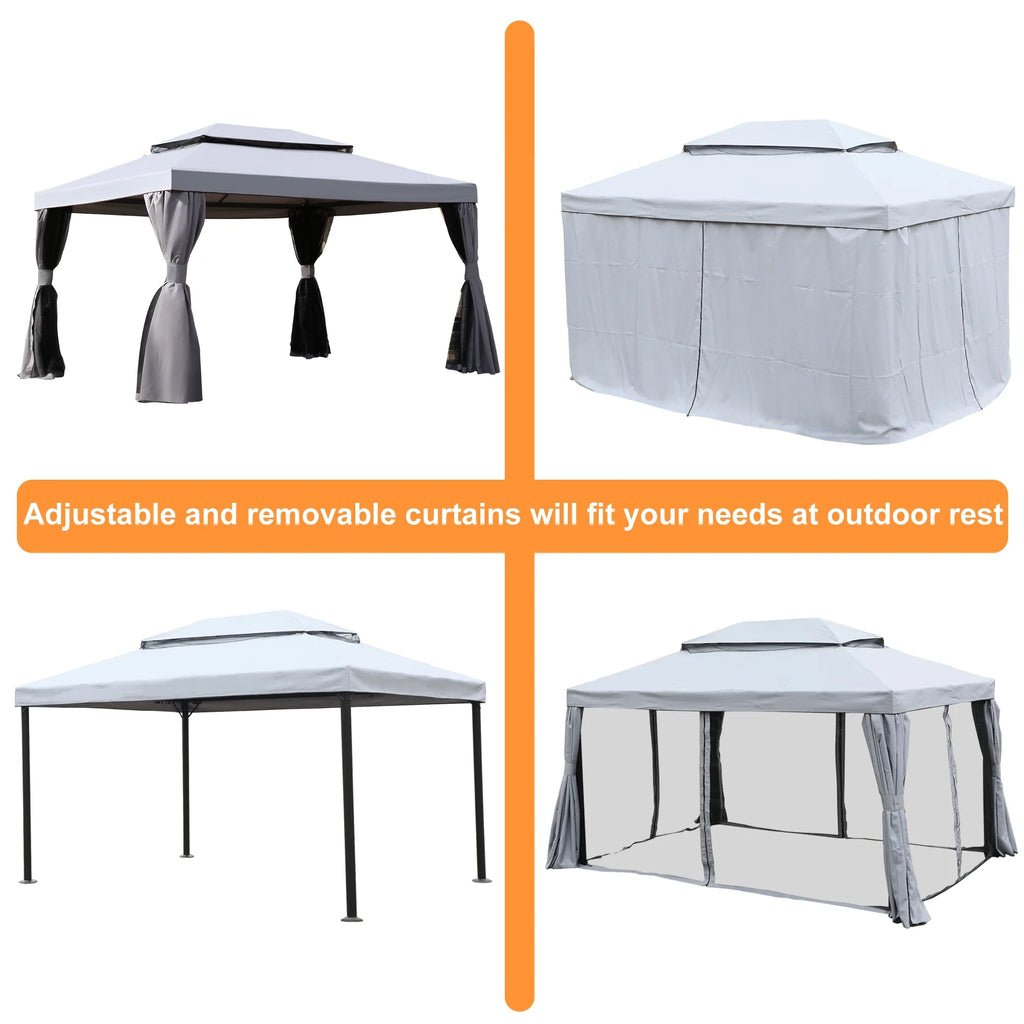 10'x13' Outdoor Double Vent Canopy Gazebo with Nettings and Curtains W369