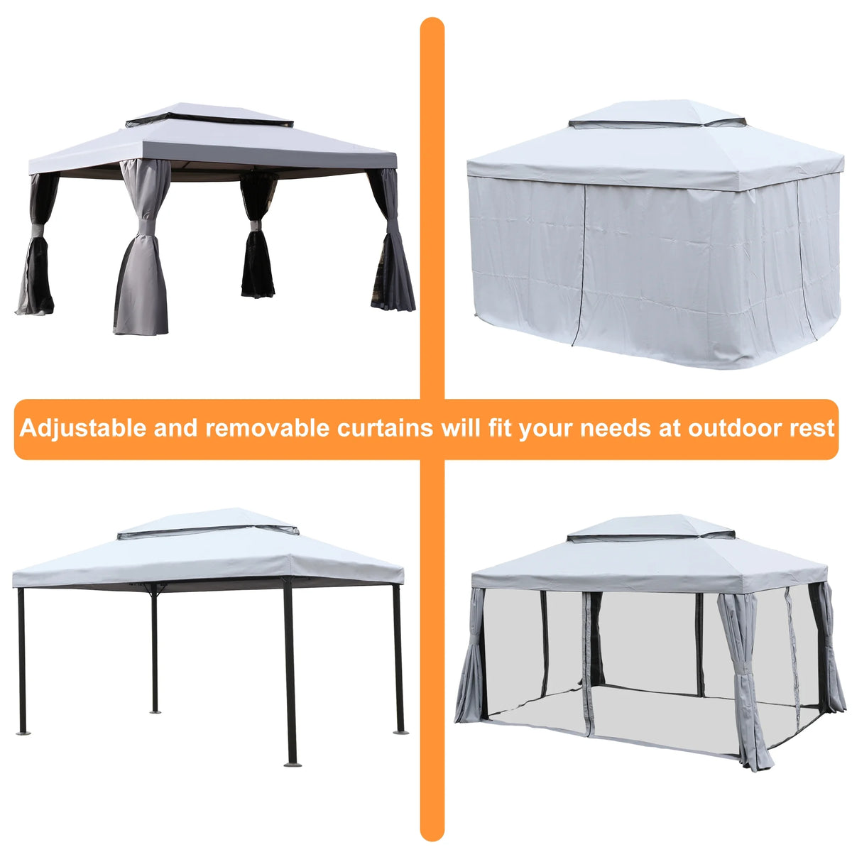 10'x13' Outdoor Double Vent Canopy Gazebo with Nettings and Curtains W369