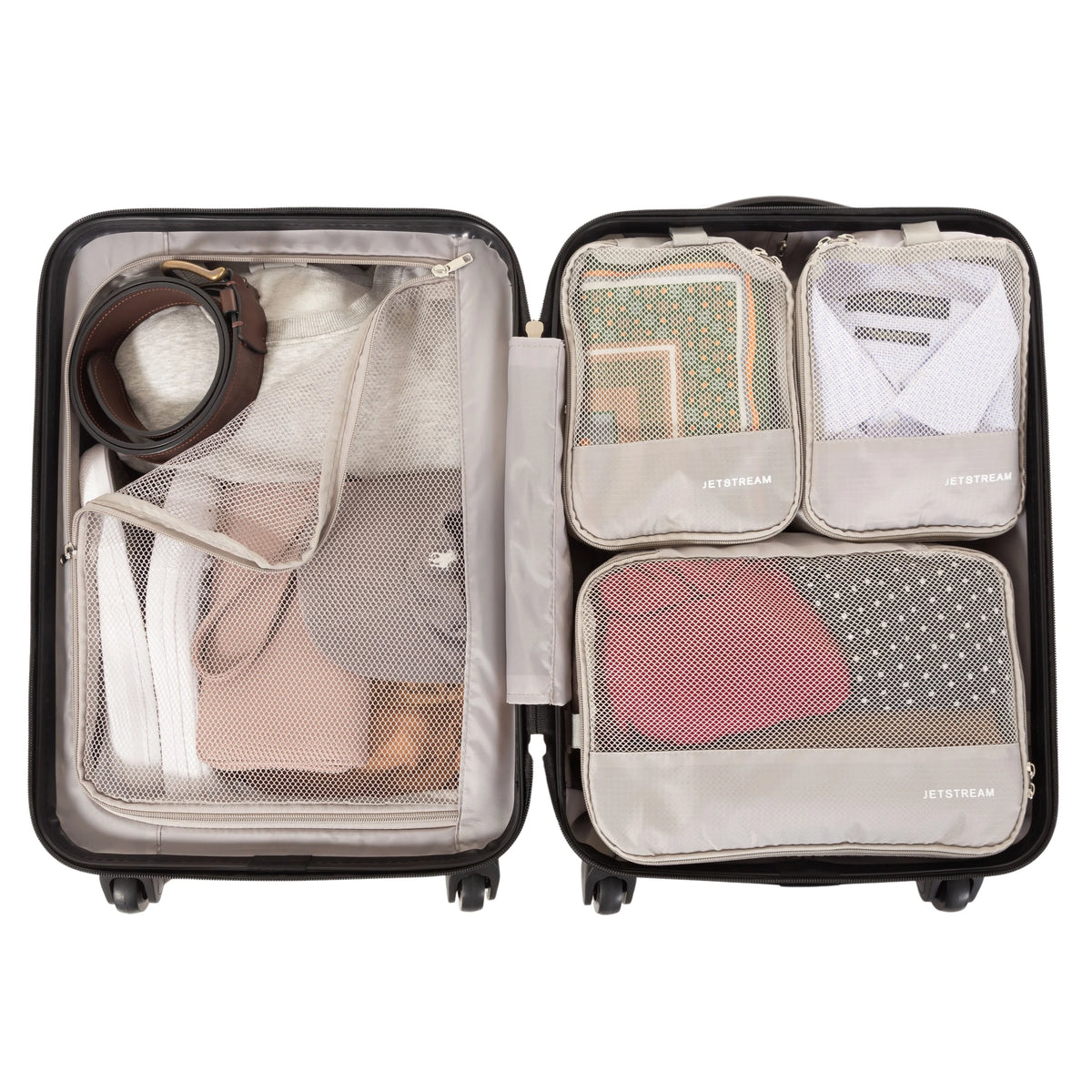 5pc Hardside Rolling Spinner Upright Set, 20" 28" Luggage, 3pc Packing Cubes, Charcoal S57453