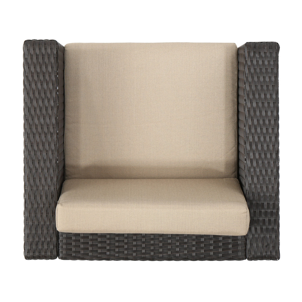 Outdoor Wicker Club Chair with Cushions, Dark Brown, Beige S2010