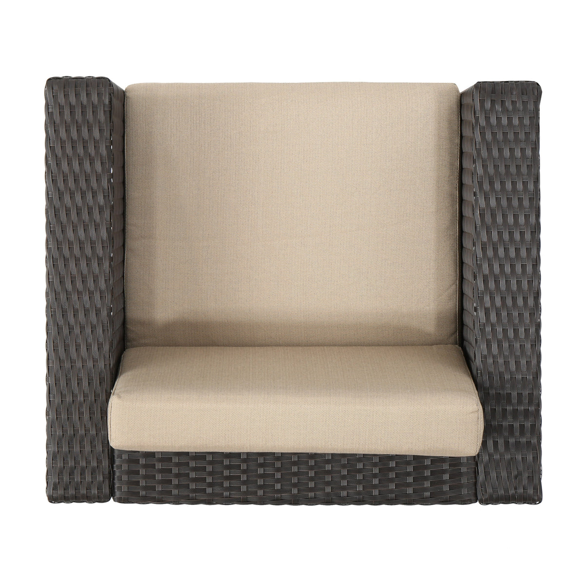 Outdoor Wicker Club Chair with Cushions, Dark Brown, Beige S2010