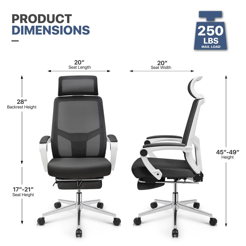 Black Ergonomic High Back Mesh Office Chair with Headrest & Footrest G763271