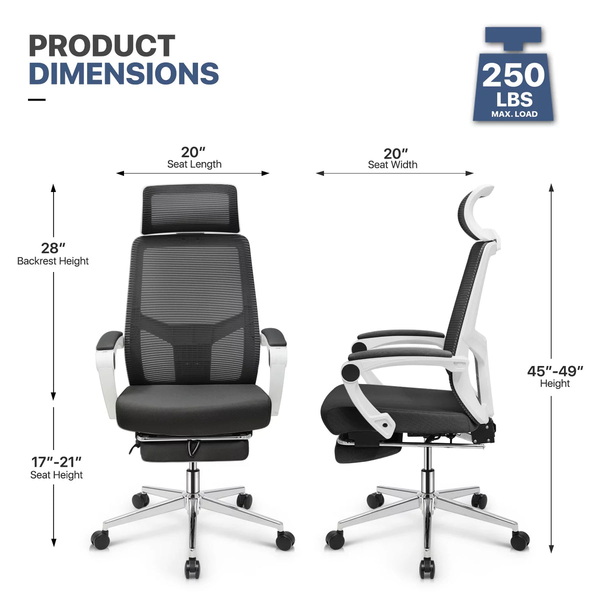 Black Ergonomic High Back Mesh Office Chair with Headrest & Footrest G763271