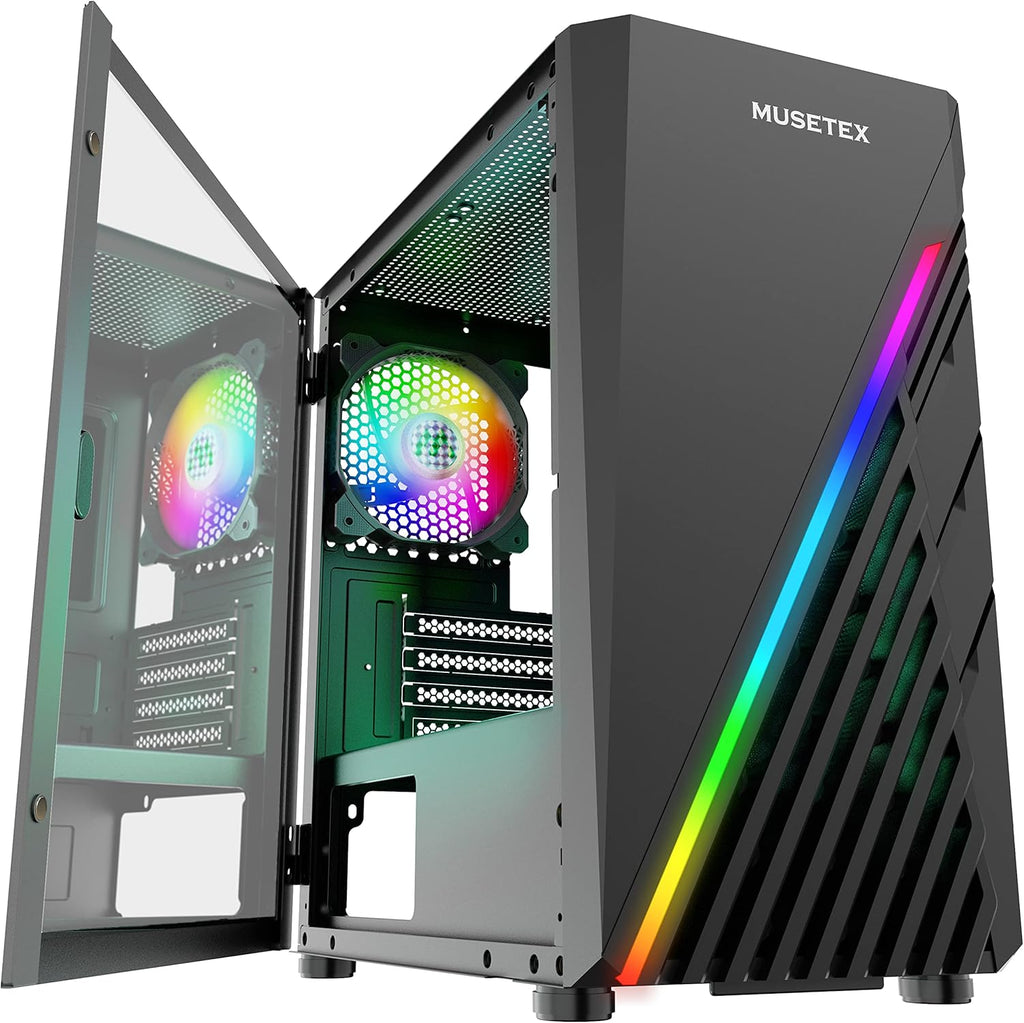 Black Micro ATX Computer Case with Tempered Glass M6548