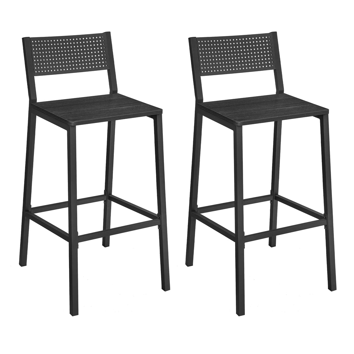 Charcoal Gray and Black Bar Stools Set of 2 with Backrest A92326