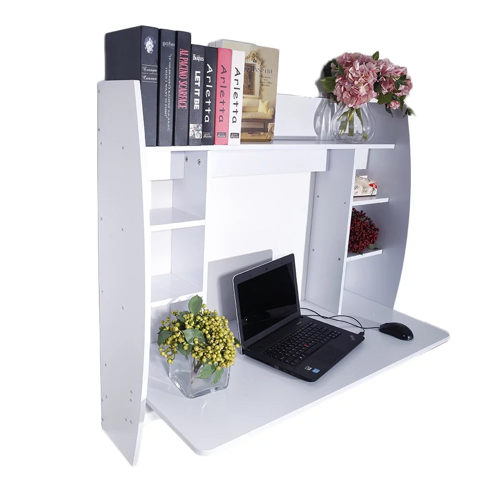 White Wall Mounted Computer Desk with Storage Shelf A37609