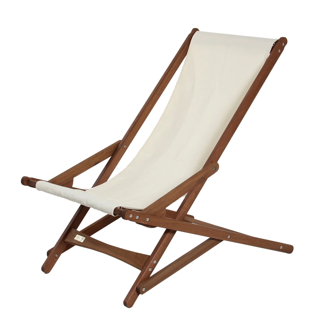 38" Wooden and White Fabric Outdoor Folding Glider Chair B9839