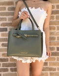 Army Green Large Triple Compartment Satchel Crossbody R70765