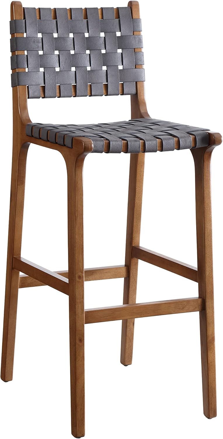 Counter Stool Barstool 24 Inch Seat Height Dark Grey Faux Leather Set of 1 X953042