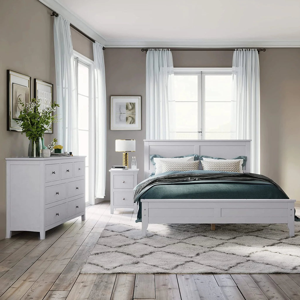 White 3 Piece Wood Bedroom Set with Full Size Bed Q23896