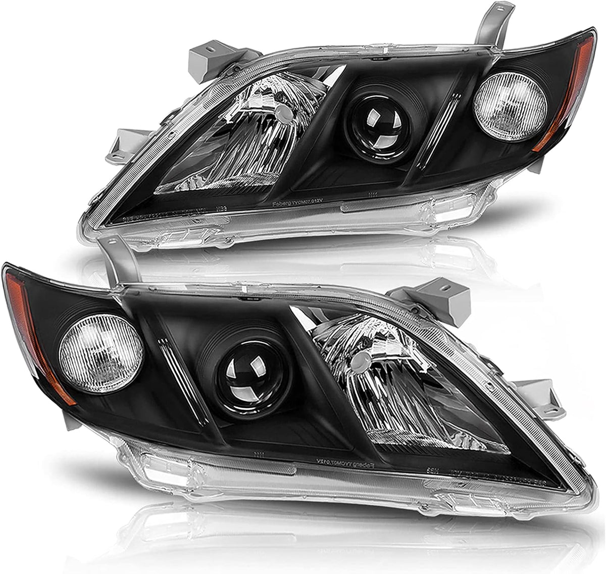 Black Housing Headlight Assembly with Amber Reflector Clear Lens F985