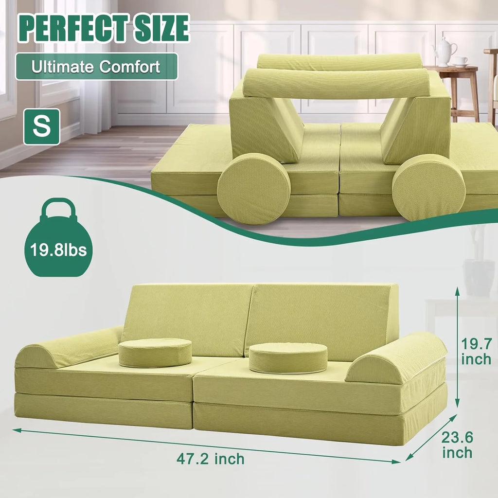 Green 10PCS Kids Foam Play Couch Set I206619