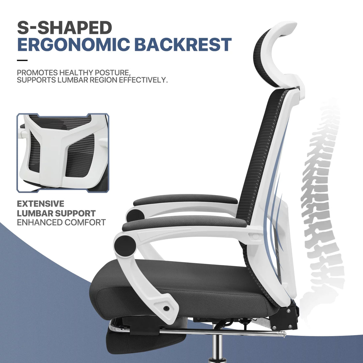 Black Ergonomic High Back Mesh Office Chair with Headrest & Footrest G763271