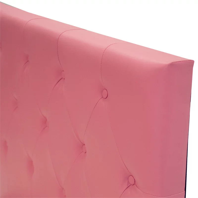 Twin Upholstered Bed Frame with Slats in Pink Faux Leather K6540
