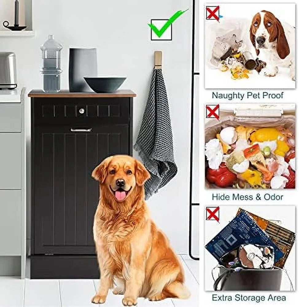 Free-Standing Tilt Out Trash Bin with Drawer and Countertop Grey I64805
