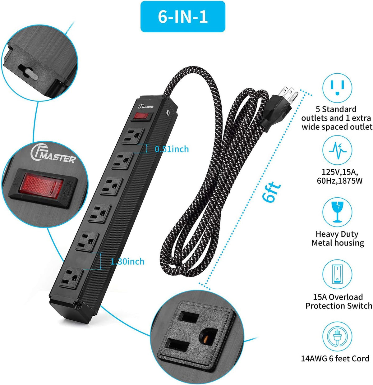 10 Outlet 2 Pack Heavy Duty Power Strip with 6 feet Extension Cord N67852