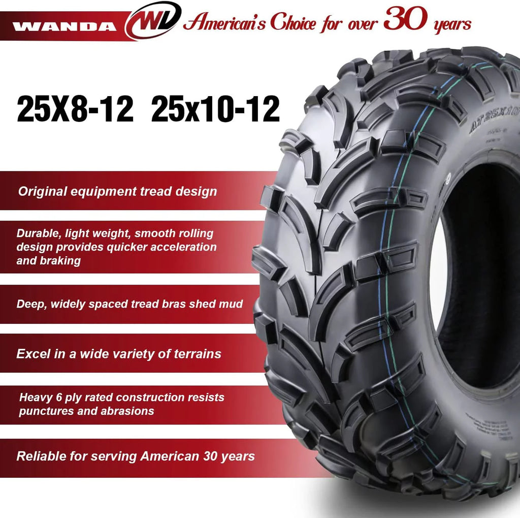 25x8-12 Front & 25x10-12 Rear 6PR Set 4 ATV/UTV Tires G7101
