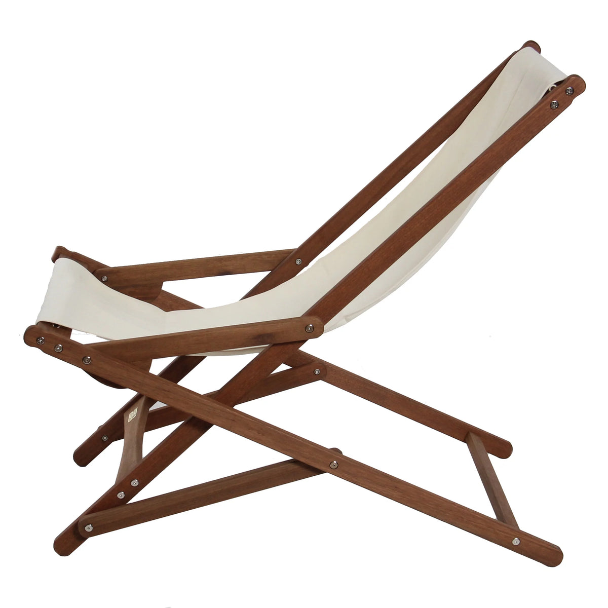 38" Wooden and White Fabric Outdoor Folding Glider Chair B9839