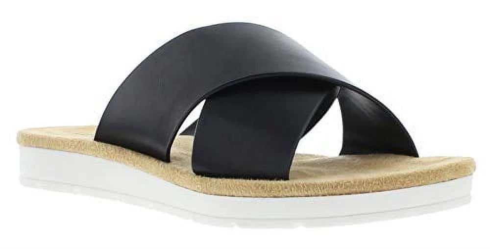 Black Leather Slip on Sandals K14438