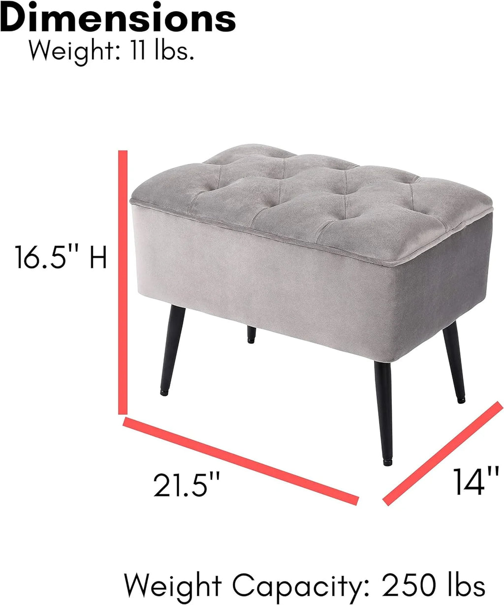 Grey Velvet Ottoman Foot Stool with Steel Legs U515
