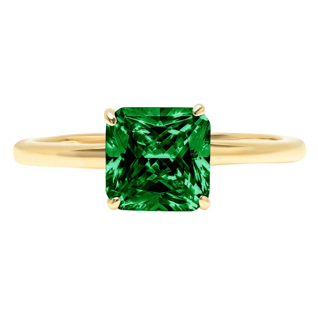 2.5ct Asscher Cut Green Simulated Emerald 18k Yellow Gold Ring Size 8.75 P844511