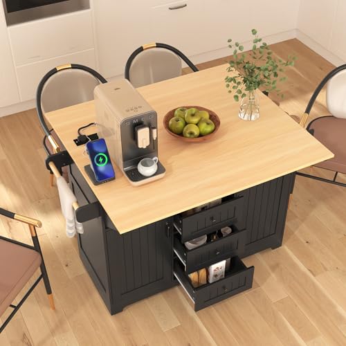 55.7" Kitchen Cart Island on Wheels with 2 Drop Leaf Z3806