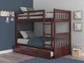 Twin Over Twin Solid Wood Bunk Bed with Trundle in Merlot L35136