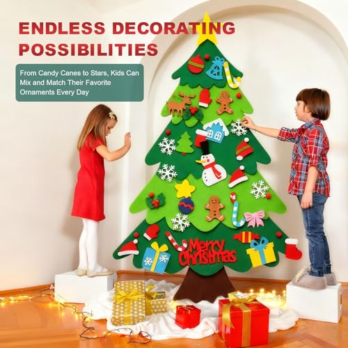 3.2ft Felt Christmas Tree Set with LED String Lights and Ornaments V620