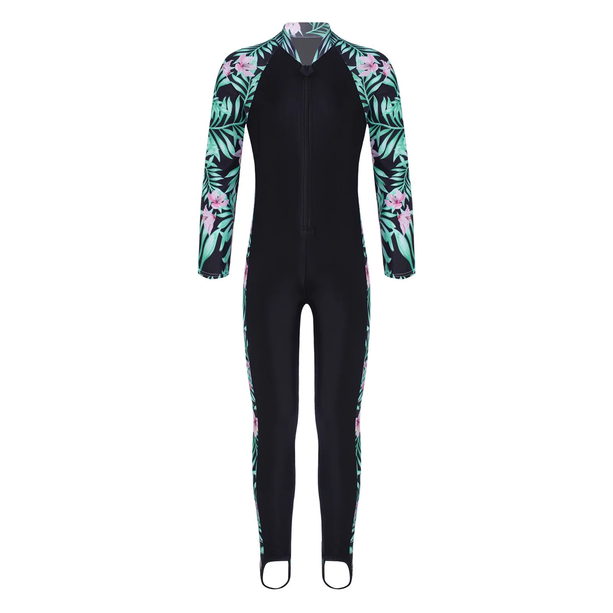 Kids Girls One Piece Zip up Rash Guard Shirt Swimsuit A549