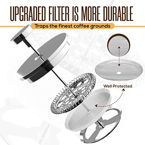 Stainless Steel French Press Coffee Maker 34 Oz with 2 Extra Filters H28797