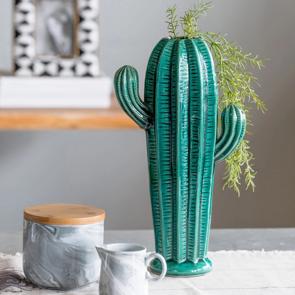 14" Blue Textured Cactus Accent O221703
