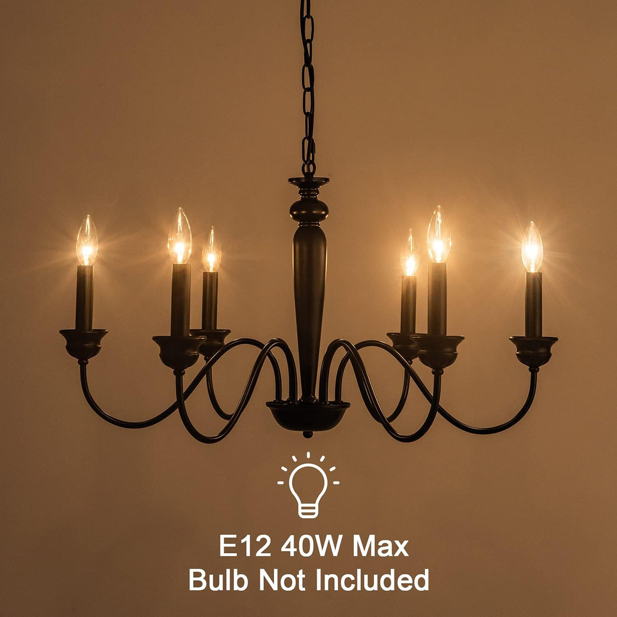 Black 6-Light Candelabra Industrial Chandelier, 28 inches V61529