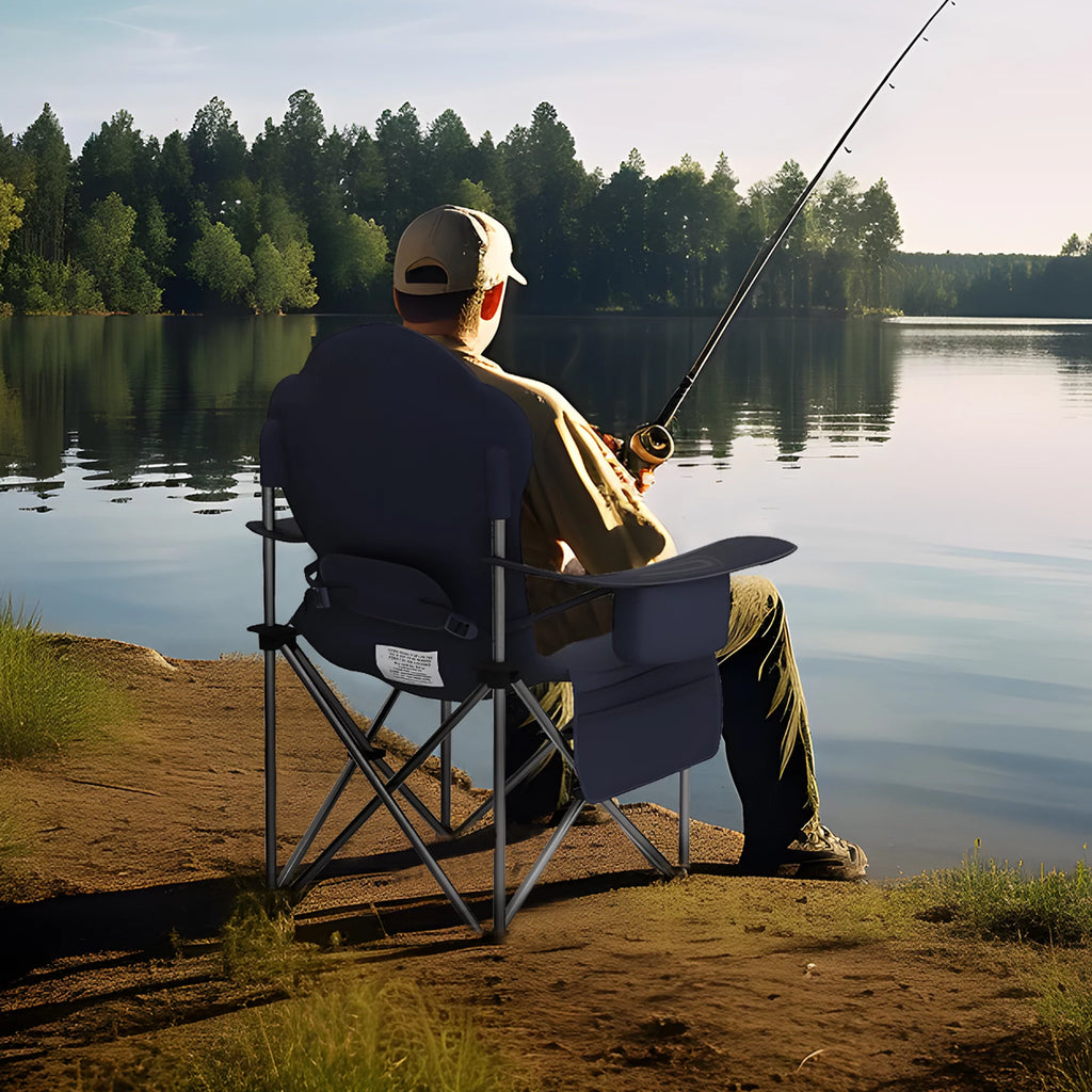 Oversized Padded Folding Camping Chair with Cooler Bag and Cup Holder Y1667